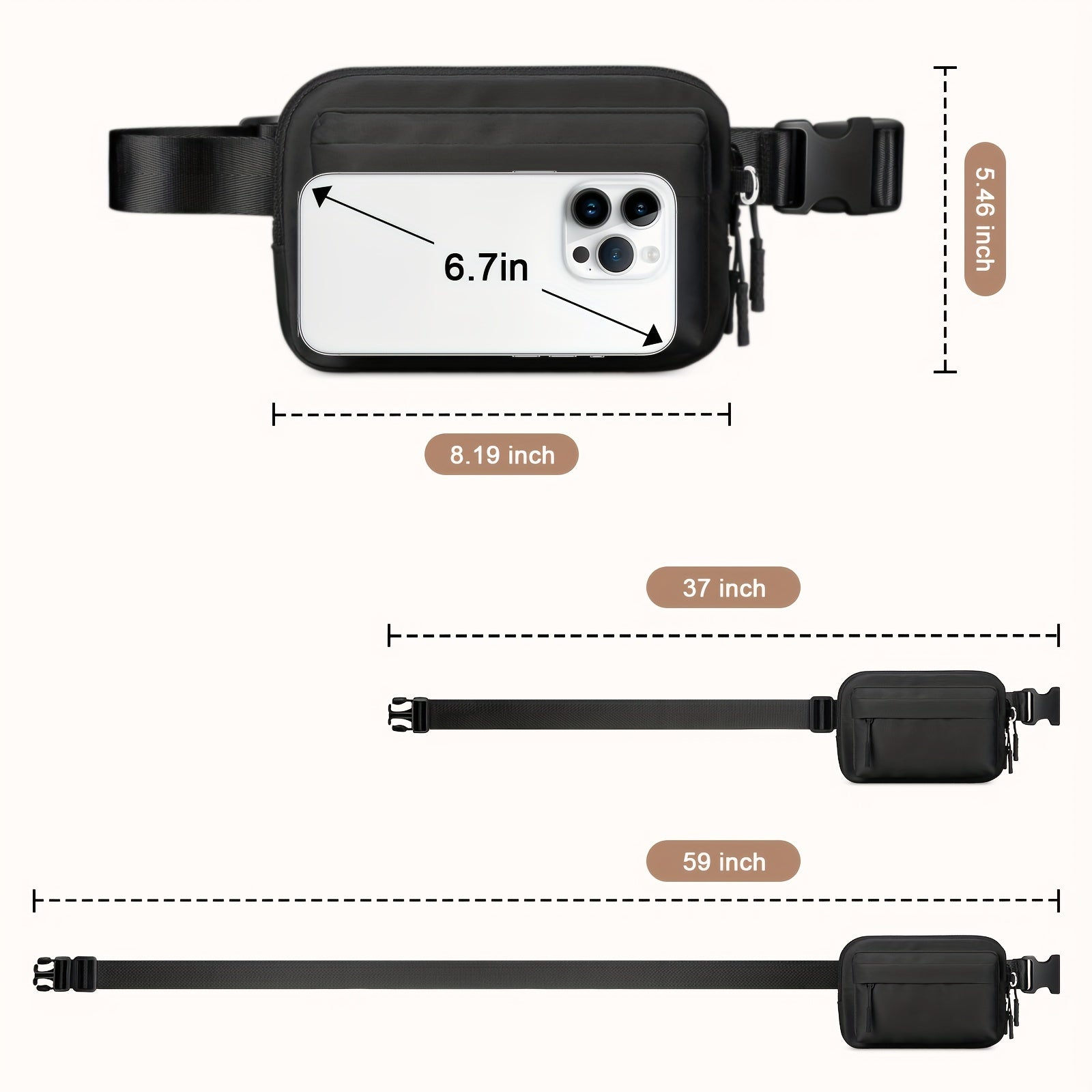 4-Zipper Waist Packs with Adjustable Crossbody Strap