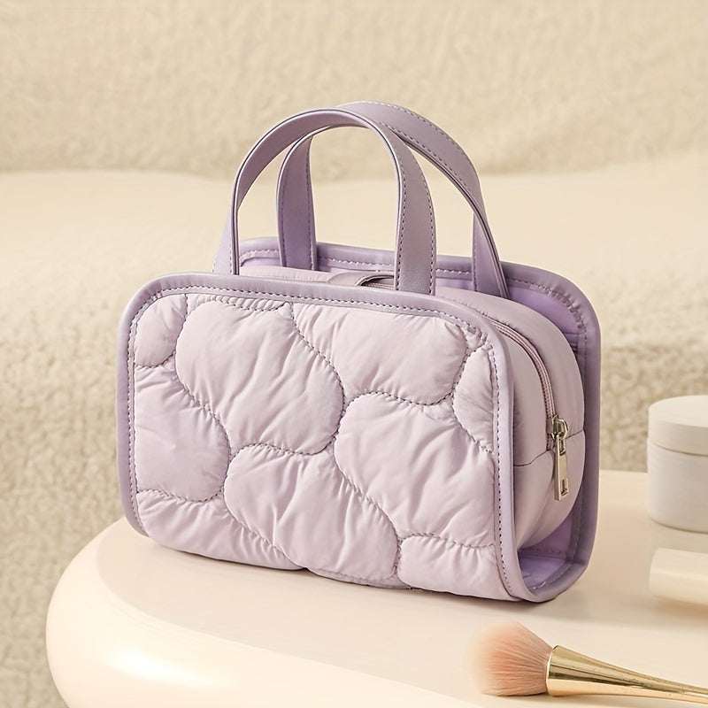 Solid Color Portable Cosmetic Bag with Handle | Easy Travel Storage