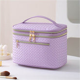 Large Portable Double Layer Makeup Bag Leather Cosmetic Bag