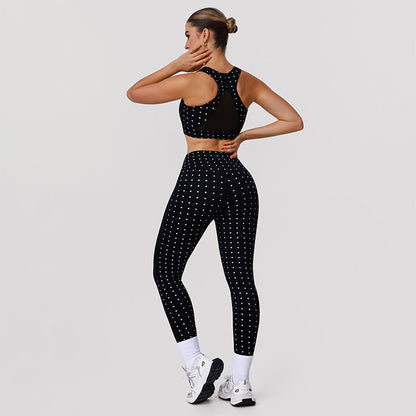 White Polka Dot Black Activewear Set with Bra and Legging
