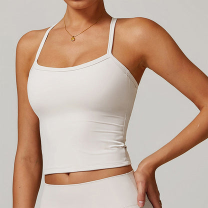 Square Neck Sports Tank Tops Criss Cross Back Longline Cami