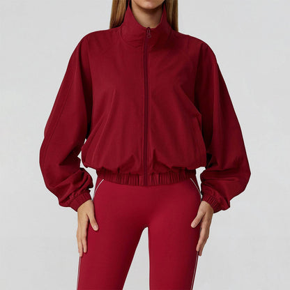 Full Zip Athletic Jacket Cropped Coats with Pockets