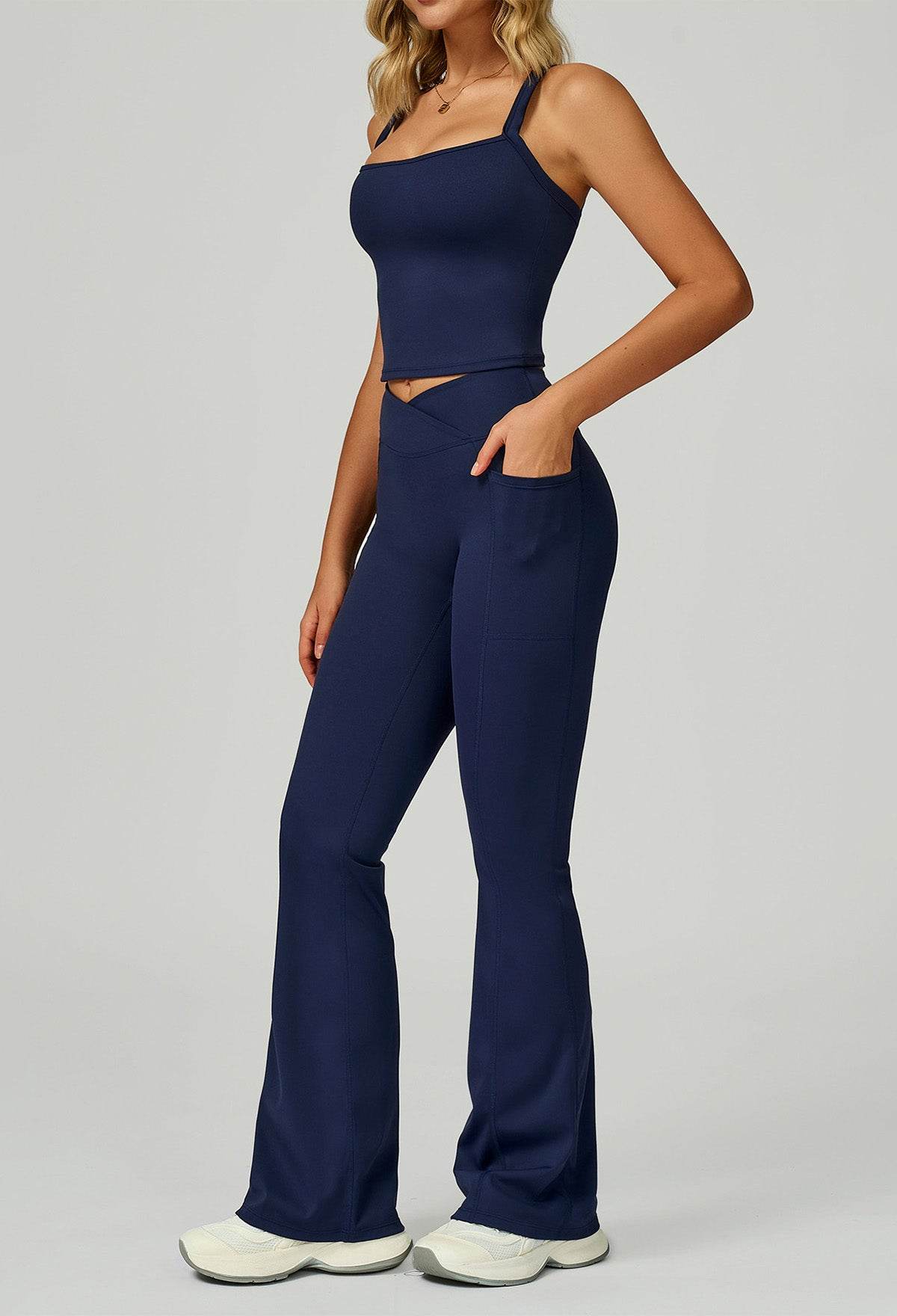 Activewear Set with Wide Strap Tank Top and Flared Pant