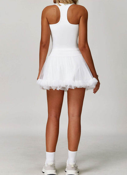 Athletic Set with Racerback Vest and Mesh Tennis Skirt