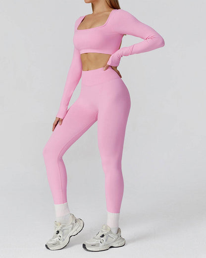 Athletic Wear with Long Sleeve Crop Top and Legging