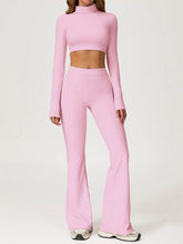 Sport Set with Turtleneck Long Sleeve Crop Top and Flared Pant