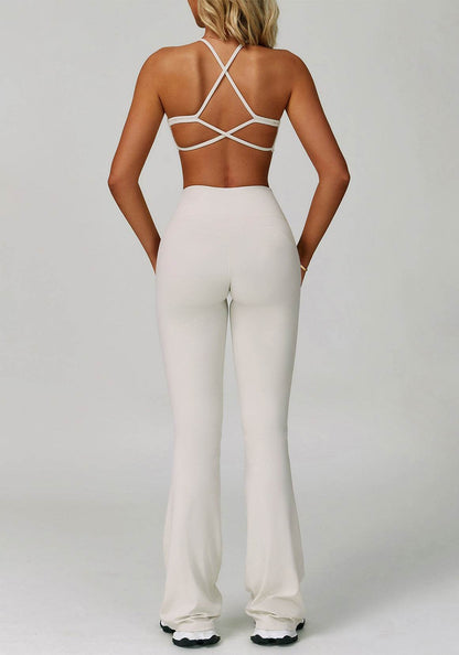 Activewear Set with Cross Back Sports Bra and Flared Pant