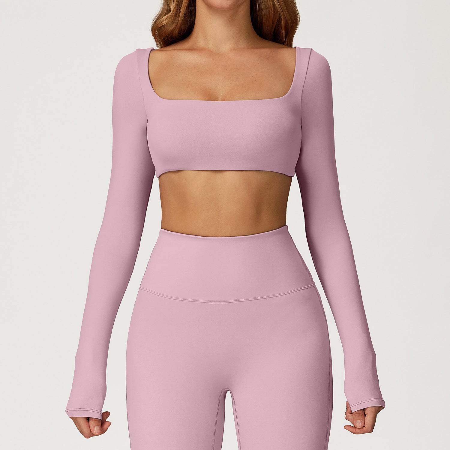 Square Neck Yoga Crop Tops Long Sleeve T-Shirt