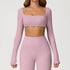 Square Neck Yoga Crop Tops Long Sleeve T-Shirt
