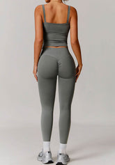 Athletic Wear Sets with Square Neck Tank Tops and Leggings