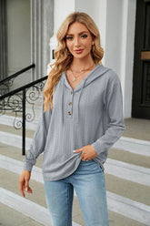Button Hooded Sweatshirt Loose Long Sleeve Casual Tops