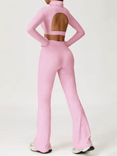 Sport Set with Turtleneck Long Sleeve Crop Top and Flared Pant