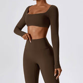 Square Neck Yoga Crop Tops Long Sleeve T-Shirt
