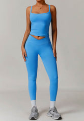 Athletic Wear Sets with Square Neck Tank Tops and Leggings