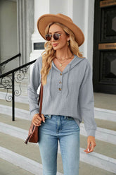 Button Hooded Sweatshirt Loose Long Sleeve Casual Tops
