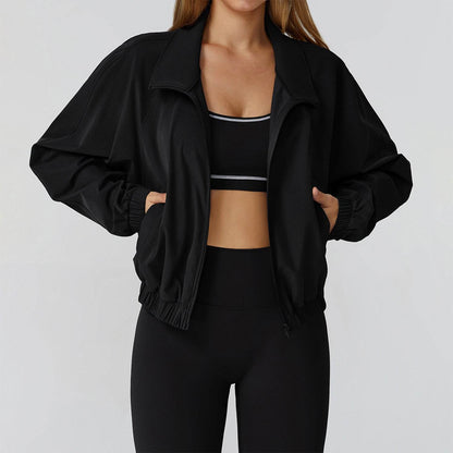 Full Zip Athletic Jacket Cropped Coats with Pockets