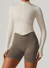 Full Zip Cropped Workout Jacket with Thumb Holes