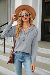 Button Hooded Sweatshirt Loose Long Sleeve Casual Tops