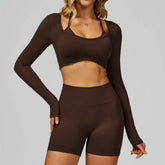 Backless Long Sleeve Workout Crop Top Gym Shirt with Halter