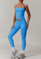 Athletic Wear Sets with Square Neck Tank Tops and Leggings