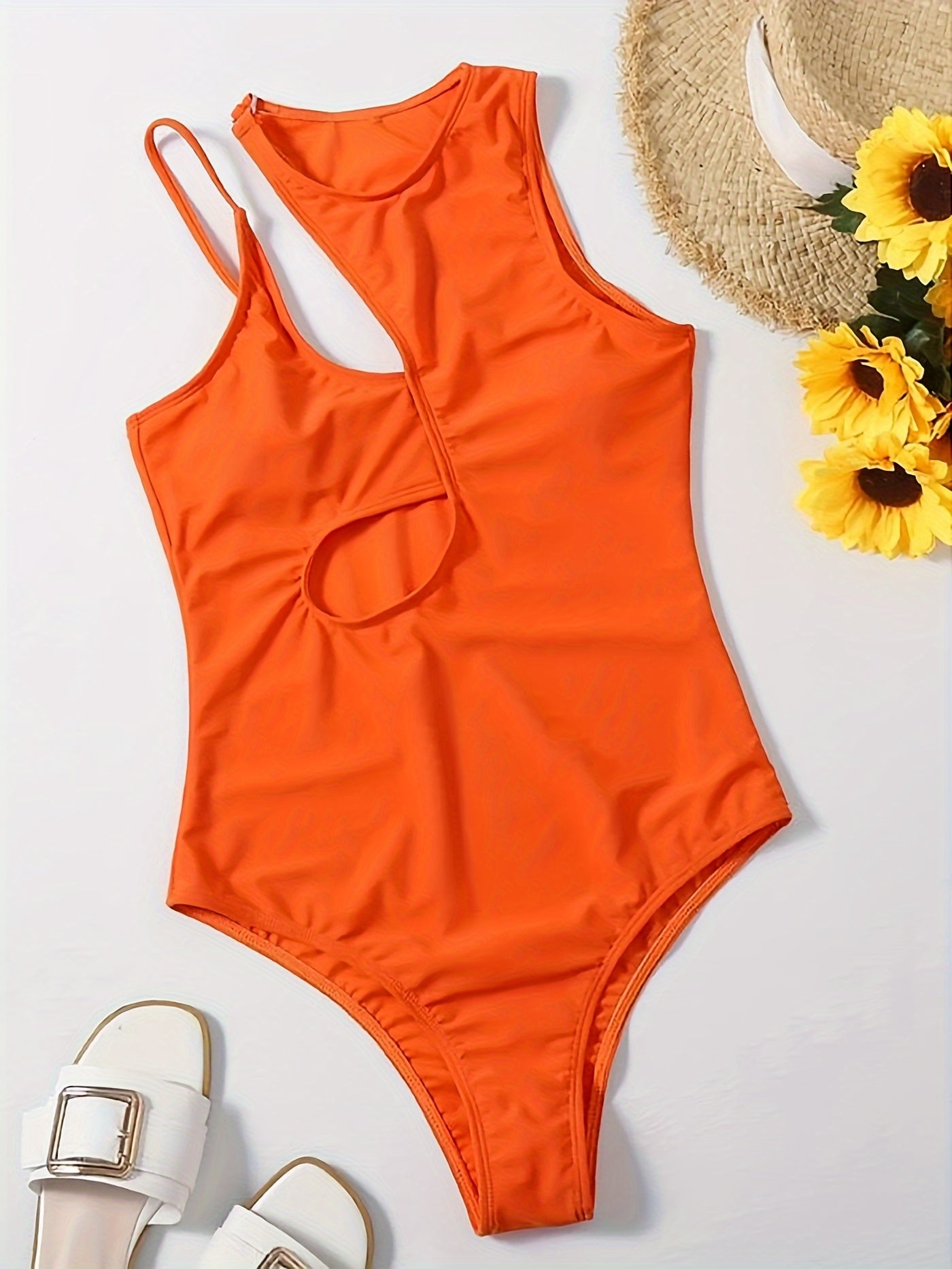 Asymmetric Cut Out One Piece Stretchy Swimsuit