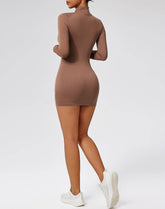 Long Sleeve Slim Fit Zip Tennis Dresses with Thumb Holes