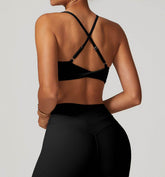 V Neck Twist Back Sports Bra with Padded