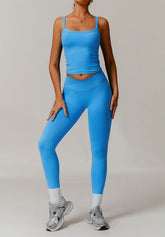 Athletic Wear Sets with Square Neck Tank Tops and Leggings