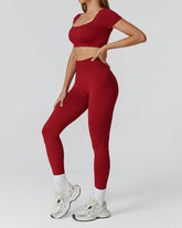Athletic Wear with Short Sleeve Crop Top and Legging