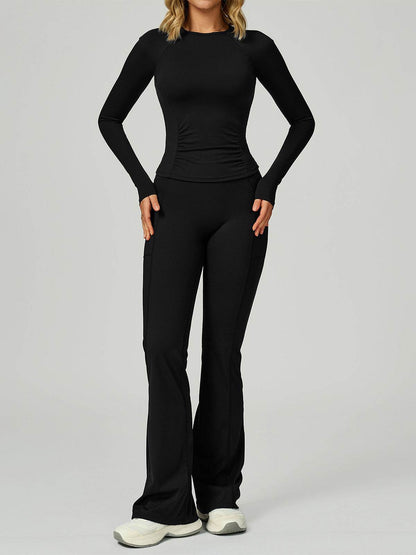 Sport Set with Long Sleeve Crew Neck T-Shirt and Flared Pant