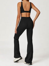Activewear Set with Deep V-Neck Sports Bra and Flared Pant
