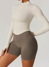 Full Zip Cropped Workout Jacket with Thumb Holes