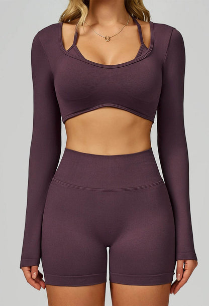Sport Set with Color Block Long Sleeve T-Shirt and Short