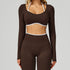 Backless Long Sleeve Workout Crop Top Gym Shirt with Halter