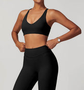 V Neck Twist Back Sports Bra with Padded