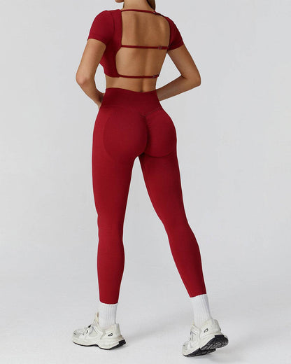 Athletic Wear with Short Sleeve Crop Top and Legging