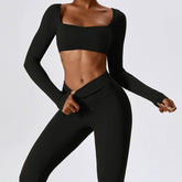 Square Neck Yoga Crop Tops Long Sleeve T-Shirt