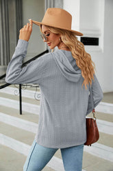 Button Hooded Sweatshirt Loose Long Sleeve Casual Tops