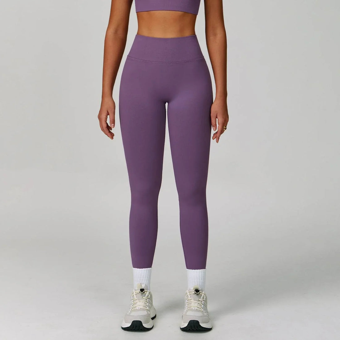 V Back High Waist Biker Legging - Purple