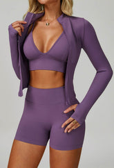 3 Pieces Activewear Set with Bra, Jacket and Short