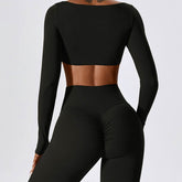 Square Neck Yoga Crop Tops Long Sleeve T-Shirt