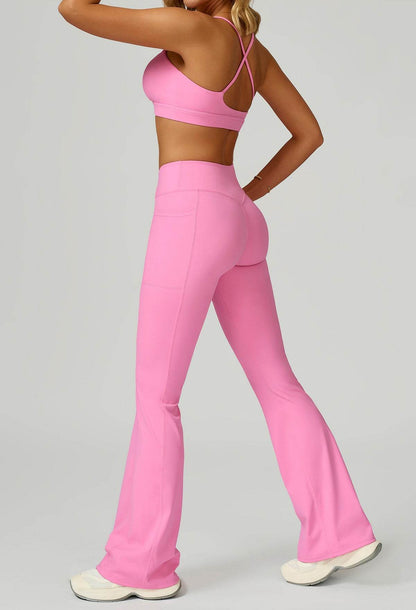 Activewear Set with Cross Back Bra and Flared Pant
