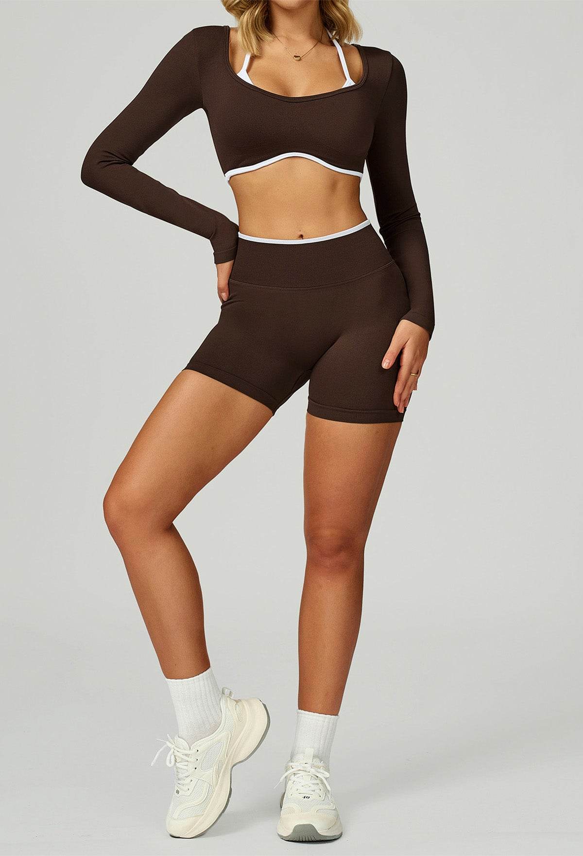 Sport Set with Color Block Long Sleeve T-Shirt and Short