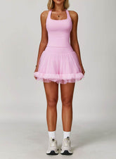 Athletic Set with Racerback Vest and Mesh Tennis Skirt