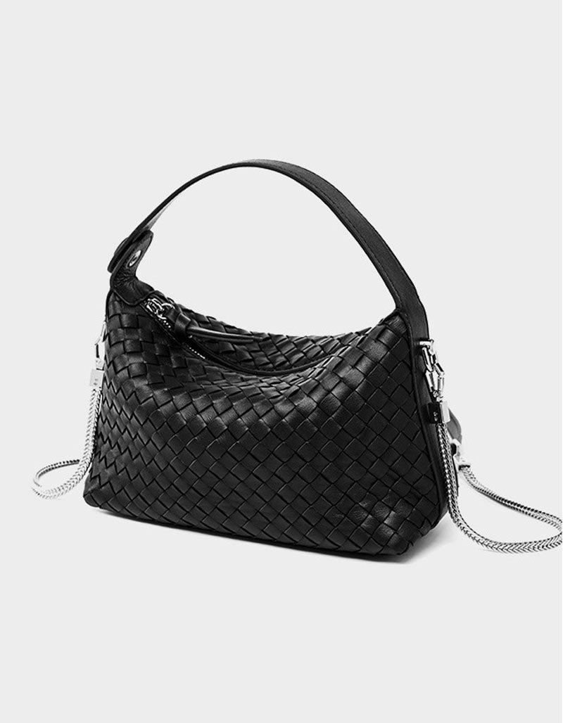 Leather Woven Pillow Tote Bag