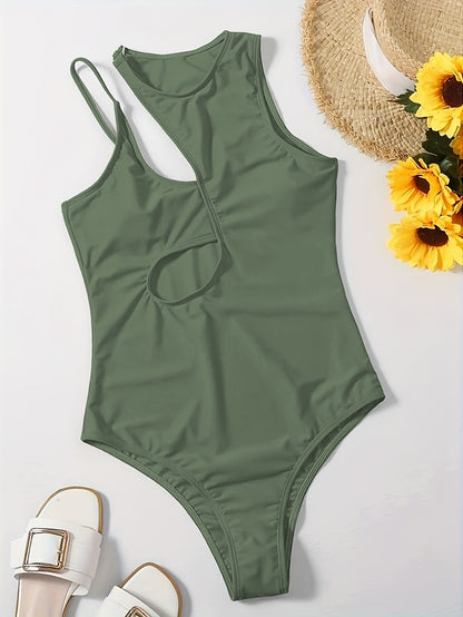 Asymmetric Cut Out One Piece Stretchy Swimsuit