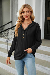 Button Hooded Sweatshirt Loose Long Sleeve Casual Tops