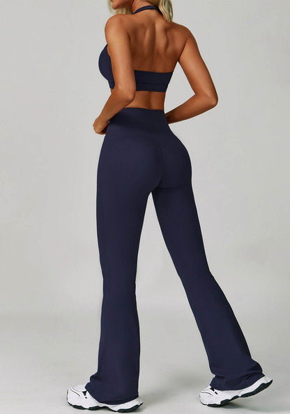 Activewear Set with Halter Sports Bra and Flared Pant