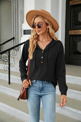 Button Hooded Sweatshirt Loose Long Sleeve Casual Tops