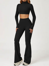 Sport Set with Turtleneck Long Sleeve Crop Top and Flared Pant